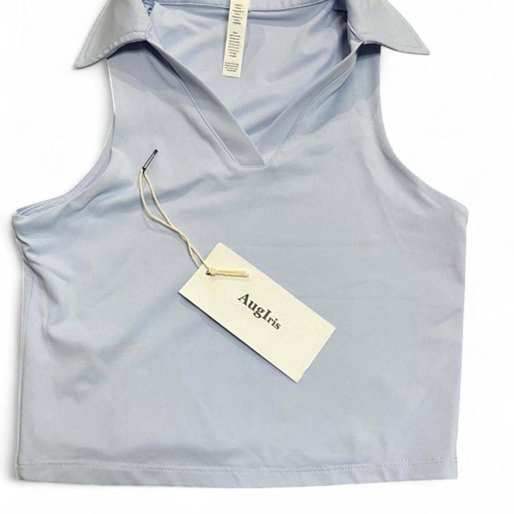 Auglis light blue collared crop top